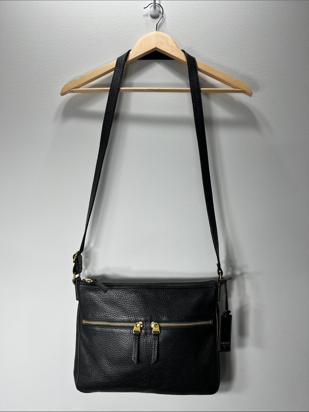 Fossil Black Pebbled Leather Crossbody Bag